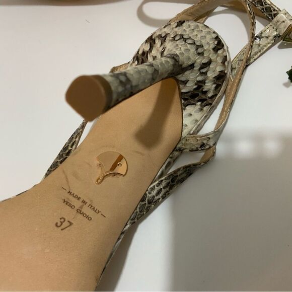Chelsea Paris Beige Multi Snakeskin Stiletto High Heels Sandals Size 7B/ 37 NEW - Picture 9 of 13